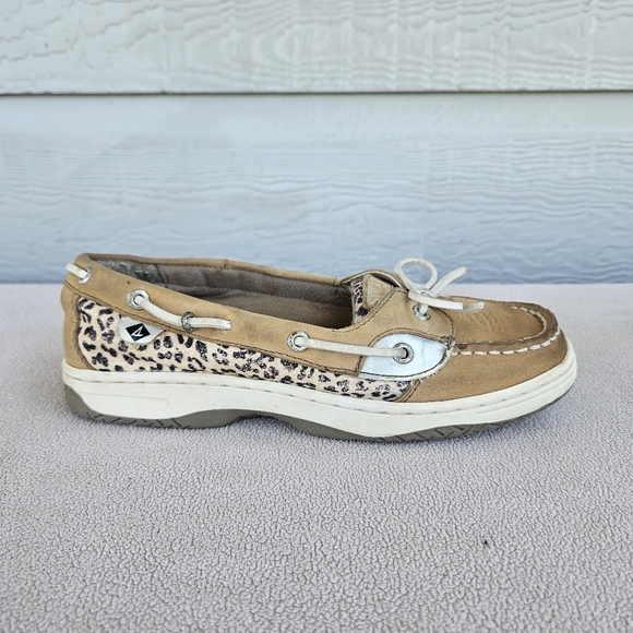 Sperry Top-Sider Angelfish Leather Suede Boat Shoes Leopard Youth Size 4 Tan - Picture 2 of 12